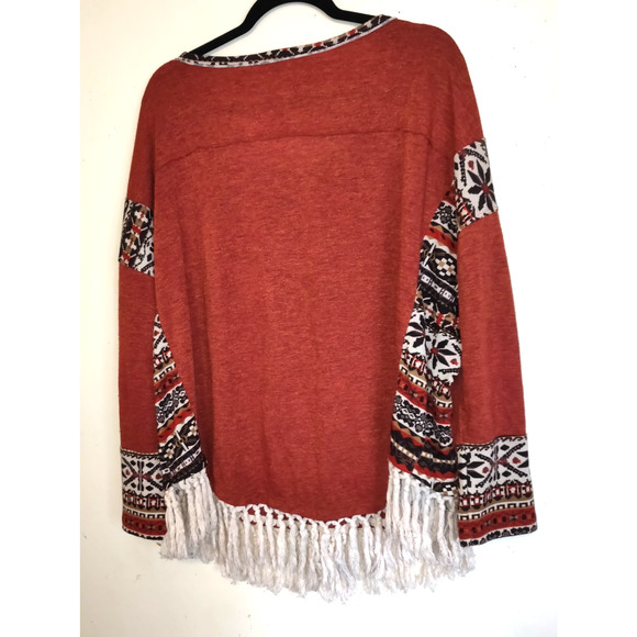 Entro Southwestern Sweater Top Women's LARGE Boho Fringe Lightweight Oversized - Picture 7 of 16